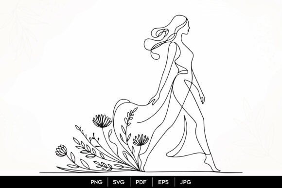 Download Elegant Floral Woman Line Art SVG - Elegant Collection